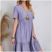 Short Sleeve Loose Waist Ruffle Fit Flare Vacation Dresses 4